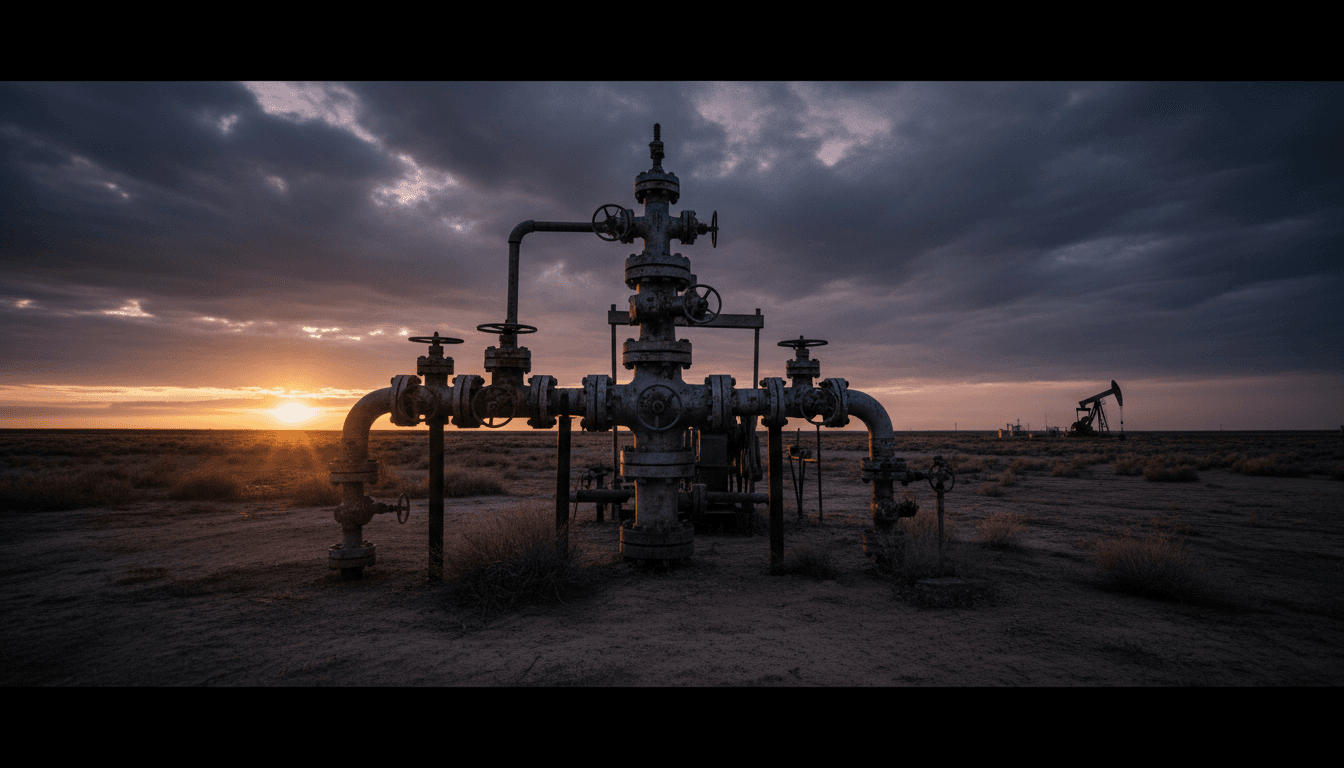 Natural gas wellhead at dusk