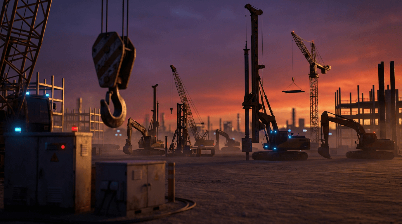Oil pump jack at sunset in an open field